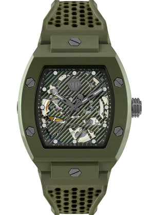 Philipp Plein The Skeleton Green Dial Green Silicone Strap Watch for Men- PWVBA0223