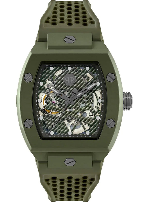 Philipp Plein The Skeleton Green Dial Green Silicone Strap Watch for Men- PWVBA0223