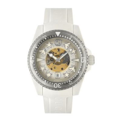 Gucci Dive Automatic White Dial White Rubber Strap Unisex Watch - YA136342