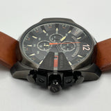Diesel Mega Chief Chronograph Black Dial Brown Leather Strap Watch For Men - DZ4343