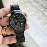 Emporio Armani Classic Chronograph Black Dial Black Steel Strap Watch For Men - AR2453