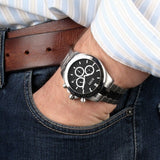 Hugo Boss Ikon Chronograph Black Dial Black Leather Strap Watch for Men - 1513178