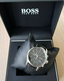 Hugo Boss Jet Black Dial Black Leather Strap Watch for Men - 1513279