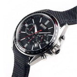 Hugo Boss Driver Chronograph Black Dial Black Leather Strap Watch for Men -1513087