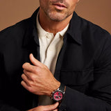 Fossil Tourer Red Dial Black Leather Strap Watch for Men - FS6086