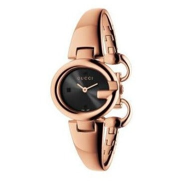 Gucci Guccissima Quartz Black Dial Rose Gold Steel Strap Watch For Women - YA134509