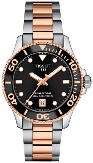 Tissot Seastar Black Dial Two Tone Steel Strap Watch for Women - T120.210.22.051.01