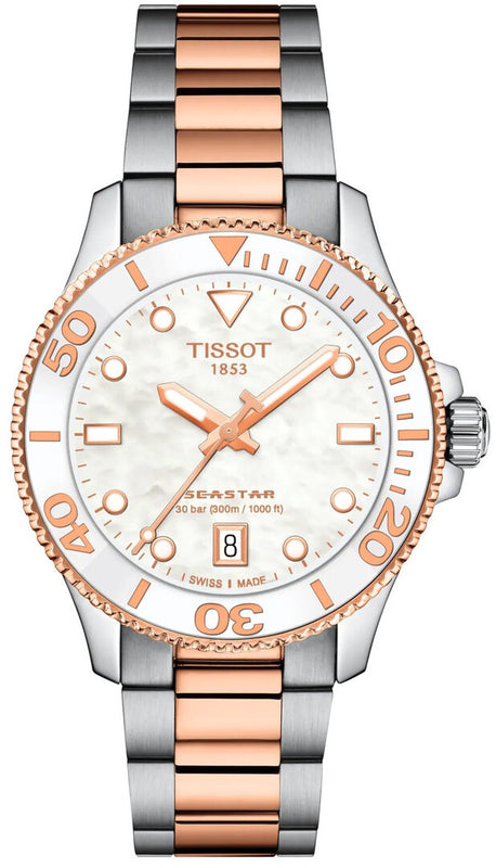 Tissot Seastar White Dial Two Tone Steel Strap Watch for Women - T120.210.22.111.00