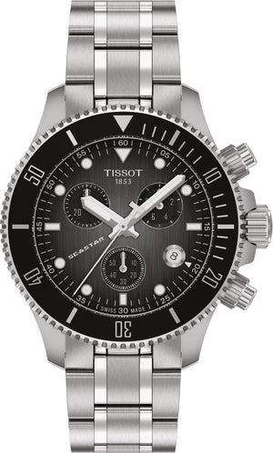Tissot Seastar Black Dial Silver Steel Strap Watch for Men - T120.217.11.061.00