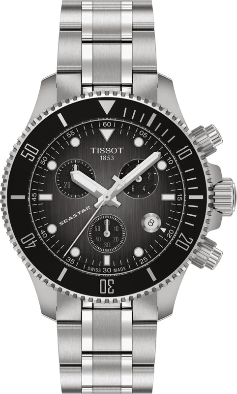 Tissot Seastar Black Dial Silver Steel Strap Watch for Men - T120.217.11.061.00