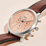 Fossil Neutra Pink Dial Brown Leather Strap Watch for Men - FS5982