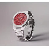 D1 Milano Ultra Thin Barn Red Dial Silver Steel Strap Watch for Men - D1-UTBJ33
