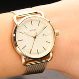 Fossil Commuter White Dial Gold Steel Strap Watch for Women - ES4332