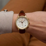 Fossil Neutra White Dial Brown  Leather Strap Watch for Women- ES5278