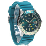Fossil GMT Green Dial Blue Silicon Strap Watch for Men - FS5992