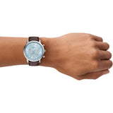 Fossil Neutra Sky Blue Dial Brown Leather Strap Watch for Men - FS6109
