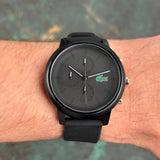 Lacoste 12.12 Black Dial Black Silicon Strap Watch for Men - 2011243