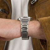Fossil Everett Black Dial Silver Steel Strap Watch for Men- FS5821