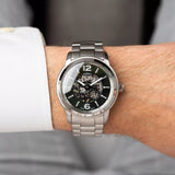 Fossil Heritage Green Dial Silver Steel Strap Watch for Men - ME3262