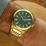 Fossil Everett Green Dial Gold Steel Strap Watch for Men- FS6090