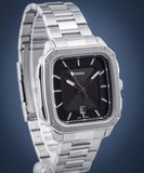 Fossil Inscription Black Dial Silver Steel Strap Watch for Men - FS5933
