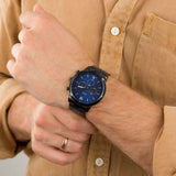 Fossil Neutra Blue Dial Black Steel Strap Watch for Men - FS5698