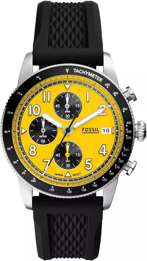 Fossil Tourer Yellow Dial Black Silicon Strap Watch for Men - FS6044