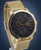 Lacoste Replay Black Dial Gold Steel Strap Watch for Men - 2011195
